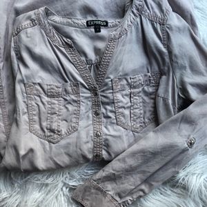 SMALL Express light pink long sleeve denim dress